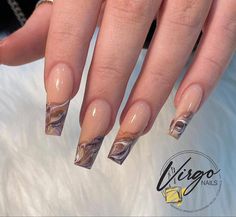 Slim Square Nails, Nude Marble Acrylic Nails, Mail Shape Chart, Cute Coffin Nail Designs, Marble French Tip Nails, Marble Acrylic Nails, Coffin Nail Designs, Glitter Accent Nails