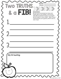 two truths and a fib worksheet with an apple on the front