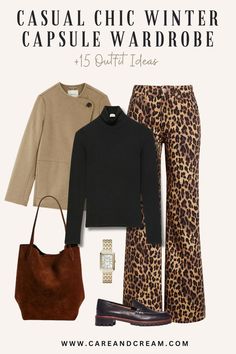 Casual Chic Winter Capsule Wardrobe + 15 Outfit Ideas Casual Chic Winter, Winter Outfits For Women, Basics Wardrobe, Cute Winter Outfit, Cold Weather Outfits Winter, Winter Basics, Leopard Print Jeans, Winter Wardrobe Essentials, Weather Outfits