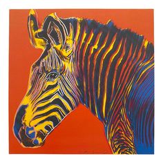 a painting of a zebra on an orange background