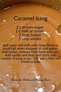 the ingredients for caramel icing in a bowl