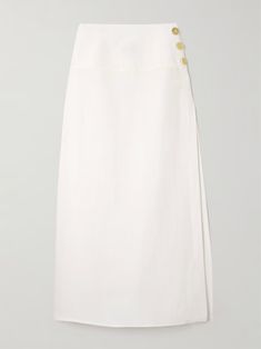 LE KASHA Haifal linen midi skirt | NET-A-PORTER Formal Linen Skirt For Spring, Formal Spring Linen Skirt, Fitted Linen Formal Skirt, Formal Fitted Linen Skirt, Fitted Linen Skirt For Formal Occasions, White Linen Skirt For Work, Elegant Linen Daywear Skirt, Elegant Fitted Linen Maxi Skirt, Elegant Linen Skirt For Daywear