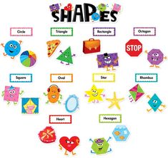 an image of children's shapes stickers on a white background with words and pictures