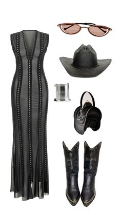 Vegas Nfr Outfits, Bohemian Chic Black Women, How To Dress Up Cowboy Boots For Women, Black Outfits For Nashville, Aesthetic Eras Tour Outfits, Old Money Western Outfits, Dressy Casual Fall Outfits For Women, Vegas Rodeo Outfit Ideas, Black Cowboy Hat Outfit Woman