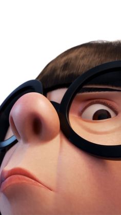 a close up of a cartoon character wearing glasses