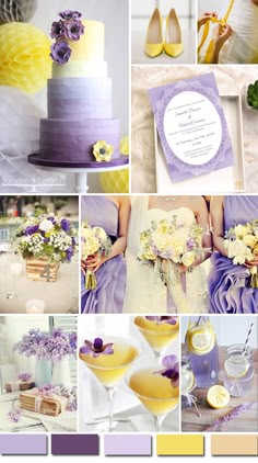 a collage of photos with different colors and designs on them, including purples, yellows, and lavenders