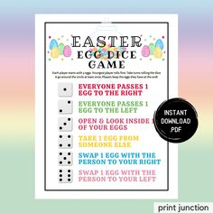 a printable easter candy dice game with the instructions to make it easy and fun