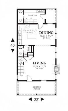 the floor plan for a two story house with an upstairs living room and kitchen area