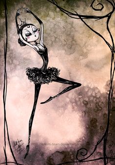 a drawing of a ballerina dancing with her arms in the air