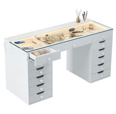 PRICES MAY VARY. Large Storage - Vanity table size of 60" L x 24" W x 31.9" H, makeup vanity desk with 13 storage drawers, super large to store all your makeup and skincare products, stored neatly on your dresser Visible Drawers & Build-in LED light strip - Regular drawers need to be pulled out to find things, but our makeup table has a glass tabletop, check out your cosmetics at a glance. Adjustable light color(Change of natural white, cool whit Desk Vanity, Makeup Vanity Table, Makeup Desk, Bedroom Dressing, Large Vanity, Bedroom Dressing Table, Makeup Table Vanity, Make Up Desk Vanity, Vanity Room