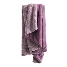 the purple towel is folded up on a white background and it's very soft