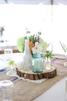 the table is set with white and blue dishes