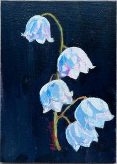 Acrylic painting of lily of the valley on canvas panel Painted Lily Of The Valley, Objects To Paint On, Veil Painting, Minimal Art Design, Tile Painting, Long Painting, Easy Flower Painting, Lily Painting, Orange Painting