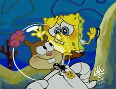 a painting of spongebob and his friend