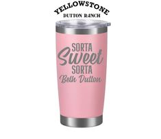 a pink tumbler cup with the words south sweet soria written on it and below it