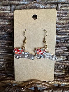 Fall trucks with pumpkins earrings.  18k Gold Plated fish hook earwire.  Nickel Free. Holiday Truck Earrings, Affordable Nickel-free Halloween Earrings, Halloween Novelty Metal Earrings, Pumpkin Earrings, Fall Earrings, Fish Hook, Pumpkins, Jewelry Earrings Dangle, Gold Plate