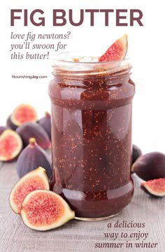 fig butter in a jar surrounded by figs