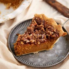 a slice of pecan pie on a plate