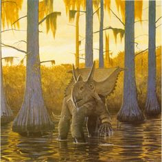 an artist's painting of a trilops wading in the water