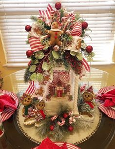 My kitchen table is all decked out for Christmas! Good thing we only eat here on Christmas morning because that lantern is big and heavy! I ... Gingerbread Kitchen, Mesh Christmas Tree, Holiday Lanterns, Gingerbread Christmas Tree, Gingerbread Decor, Kitchen Table Centerpiece, Gingerbread Crafts, Gingerbread Christmas Decor, Holiday Embroidery