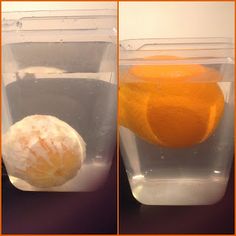 an orange is in a plastic container with water