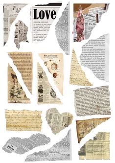 collage of old newspapers with paper cut out to look like people in love and letters