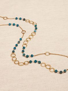 Aureus + Argent | Blue Apatite & Chain Long Necklace | Banana Republic Boho Jewellery Necklaces, Apatite Necklace, Wire Jewelry Tutorial, Trending Necklaces, Beads Bracelet Design, Golden Jewelry, Long Beaded Necklace, Blue Apatite, Unique Jewelry Designs