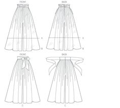 the front and back views of a dress with pleated skirt, tied at the waist