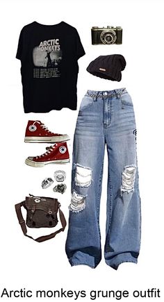 Grunge Combat Boots Outfit, Simple Grunge Outfits For School, 80s Outfits Grunge, 80s Concert Outfit Ideas, Old School Aesthetic Outfit, Band Shirts Outfits, 90s Grunge Outfits Women, 90s Grunge Style Outfits, Outfits For School Grunge