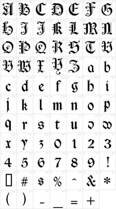 an old english alphabet is shown in black and white, with the letters below it