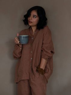 The Simple Folk, Sustainable Womens Clothing, Casual Chic Outfits, Linen Shirts Women, Linen Pajamas, Fleece Dress, Morning Tea, Casual Chic Outfit, Shell Buttons