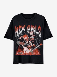 Your favorite ghoul band is back in town! Rep the Hex Girls with this Scooby-Doo! tee on  featuring the trio performing with red fire in the background and their name up top in a dripping font.Please note: Style runs large  size down for a tighter fit.100% cottonWash cold; dry lowImportedListed in junior sizes Orange And Black Clothes, Scooby Doo Clothes, Band Tshirt Outfit, Swaggy Clothes, Dripping Font, Halloween Tops, Fire Clothes, Tshirt Collection, Emo Clothes