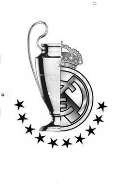 a drawing of a trophy with stars around it and the word real madrid on top