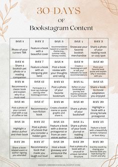 30-days of bookstagram post ideas Bookstagram Content, Bookstagram Ideas, Blog Post Ideas, Caption Ideas