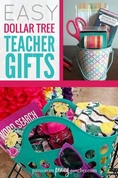 dollar tree teacher gifts with the title easy dollar tree teacher gifts