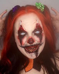 Burnt Tiffany Chucky, Scary Puppet Makeup, Scary Halloween Clown Makeup, Blood Clown Makeup, Clown Makeup Halloween Creepy, Halloween Makeup Clown Scary, Sfx Clown Makeup Gore, Scary Clown Halloween Makeup, Special Fx Makeup Gore