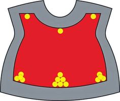 a red and gray bib with yellow buttons