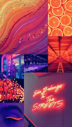 an assortment of neon colored images with the words,'she belongs to the streets '