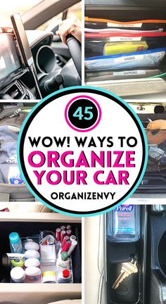 45 ways to organize your car Organized Car, Car Organizing, Car Interior Organization, Car Organizers, Truck Organization, Car Organization Diy, Organized Clutter, Car Console, Car Organization