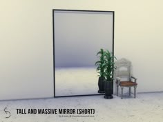 there is a mirror and a chair in the room with it's reflection on the wall