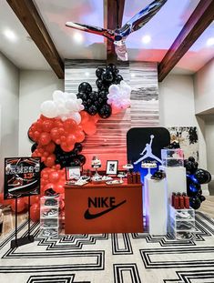 the nike store is decorated with balloons and other things to celebrate it's birthday