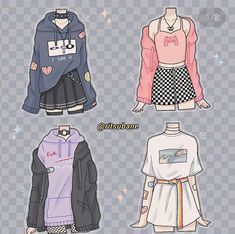 three different types of clothes on display with the words girlshome written below them