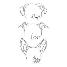 three dogs with their heads drawn in different ways