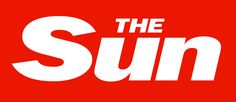 the sun logo on a red background with white letters that read,'the sun '