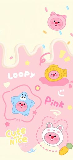 an image of some cartoon characters on a pink background