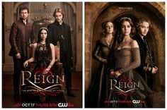 the tv series reign is being shown in two different screens, one with an image of people