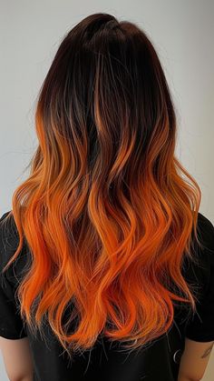 18 Vivid Ombre Ideas for Black Hair You Can't Miss Ombre Hair Color Vivid, Ombre Hair Color Orange, Orange Ombré Hair, Black To Orange Hair, Orange Hair Shades, Orange Ombre Hair, Black Hair Ombre