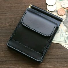 Black Rectangular Wallet With Coin Pocket, Leather Wallet On Chain With Silver-tone Hardware, Leather Wallets With Rfid Blocking For On-the-go, Black Leather Wallet For On-the-go, Motorcycle Bag