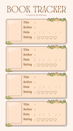 the book tracker is shown in three different colors and font, with hearts on each side