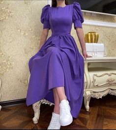 Summer Skirts 2023, Prom Dress Purple, Purple Casual Dress, Simple Frocks, Purple Prom, Purple Prom Dress, Woman Suit Fashion, Dress Purple, Modest Fashion Outfits